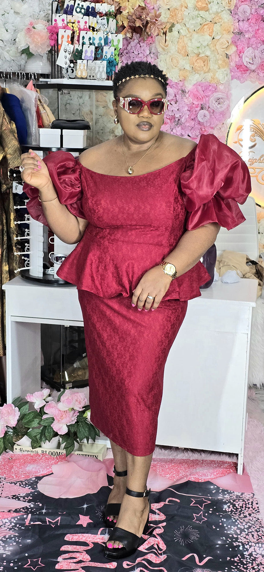 Fancy Wine Red Peplum Dress