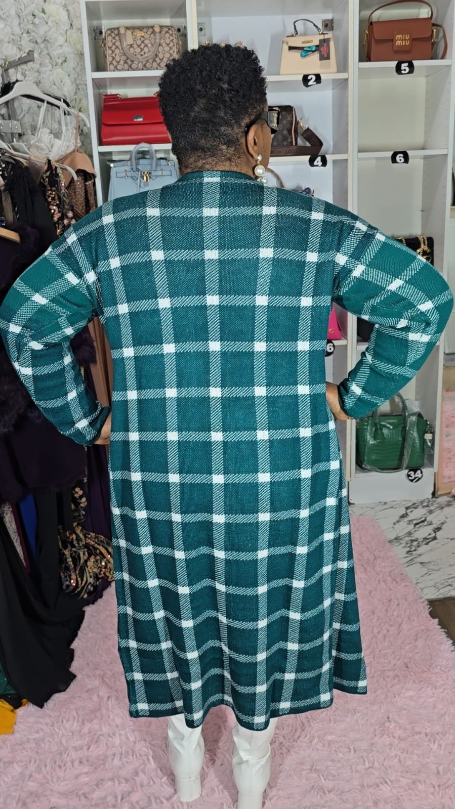 Green and White Sweater Dress Set