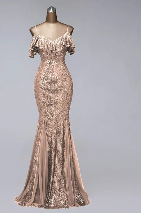 Gold V-Neck BFB Evening Dress