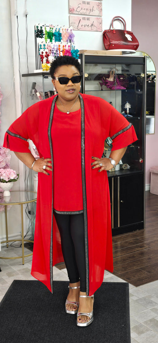 Red Classy Blouse with Matching Overall set