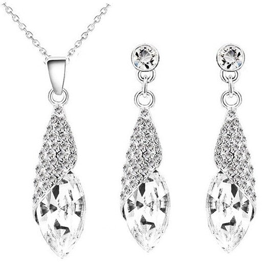 Shining Crystal Rhinestone Teardrop Dangle Necklace and Earring Set