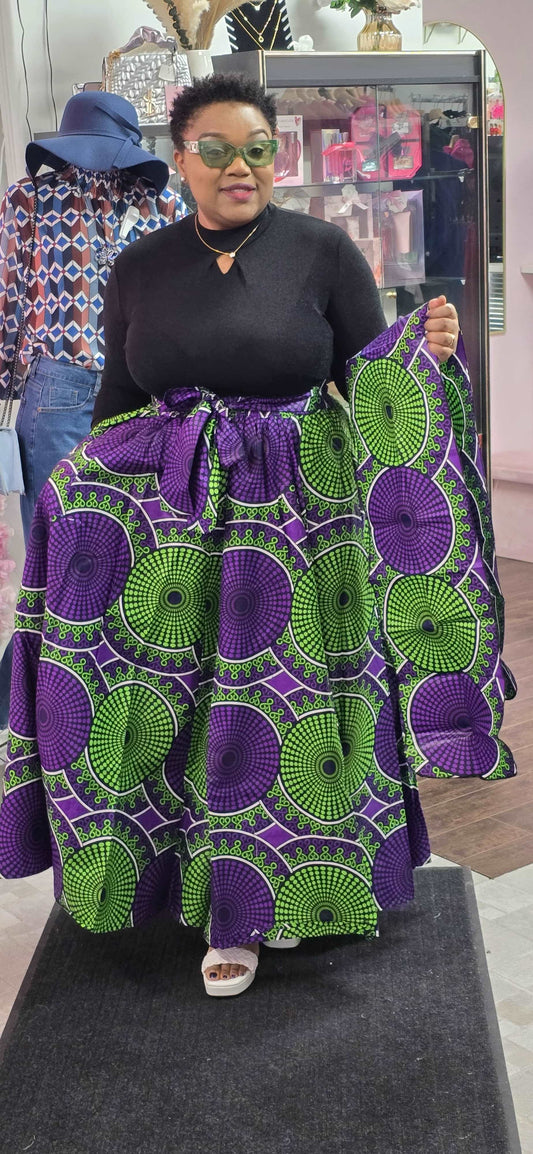 Green & Purple African Print Skirt
