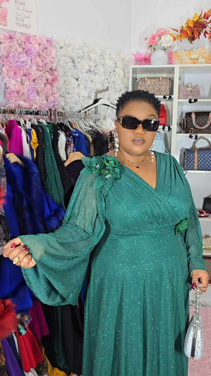 Green Evening Dress with Butterfly Sleeves