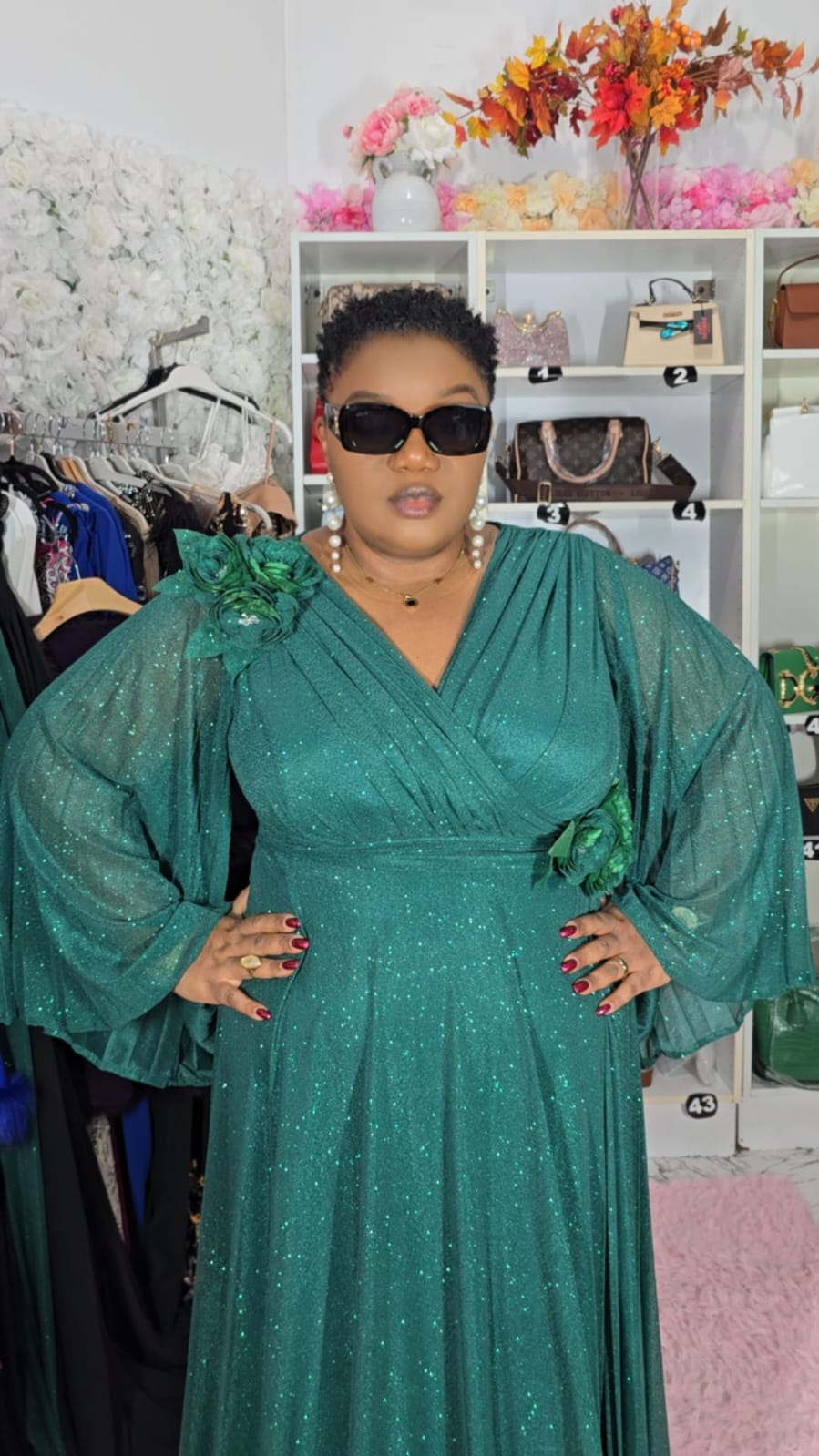 Green Evening Dress with Butterfly Sleeves