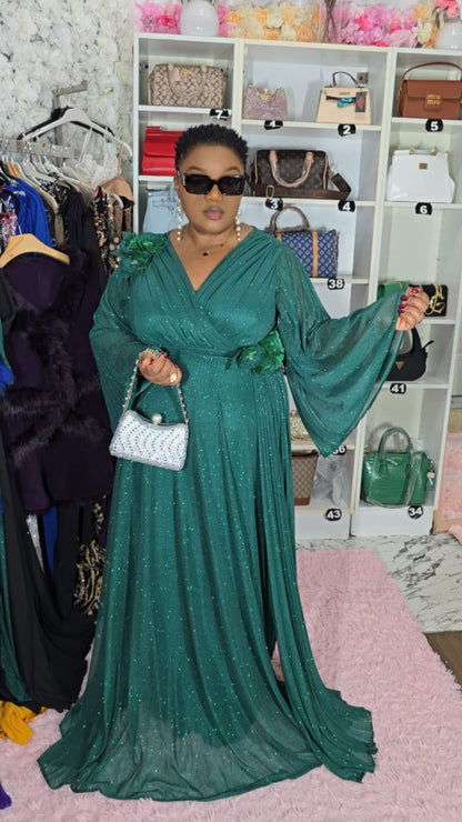Green Evening Dress with Butterfly Sleeves