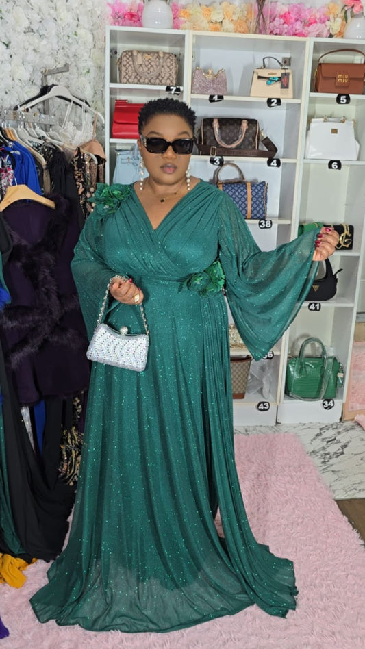 Green Evening Dress with Butterfly Sleeves