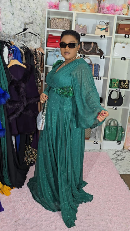Green Evening Dress with Butterfly Sleeves