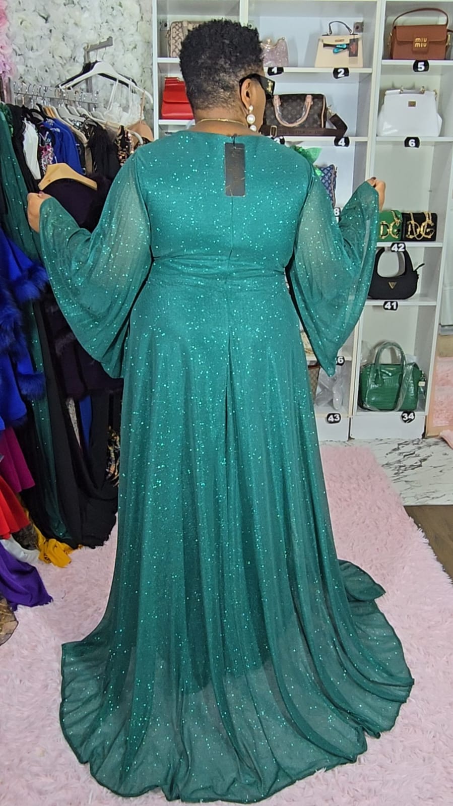 Green Evening Dress with Butterfly Sleeves