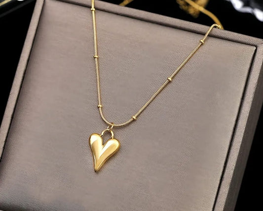 Heart Shaped Gold Tone Stainless Steel Necklace
