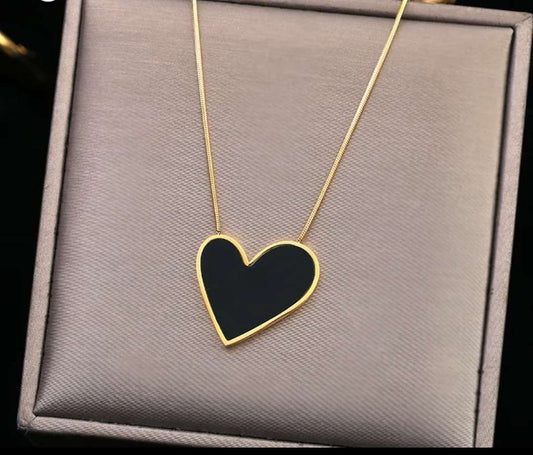 Stainless Black Heart Pendant Necklace