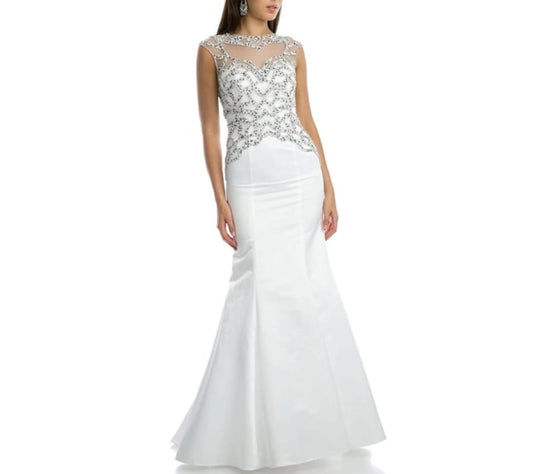 Long White Beaded Open Back Mermaid Evening/Prom Gown