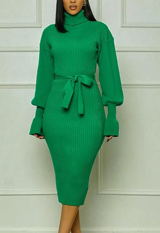 Knit long-sleeved Turtleneck Sweater Dress