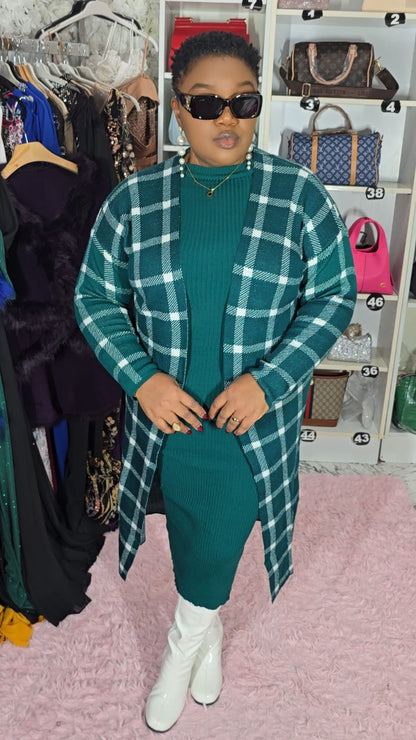 Green and White Sweater Dress Set