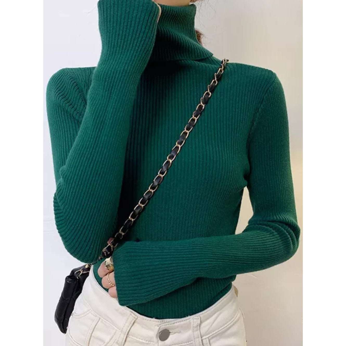 Slim Super Stretchy Short Turtleneck Sweater