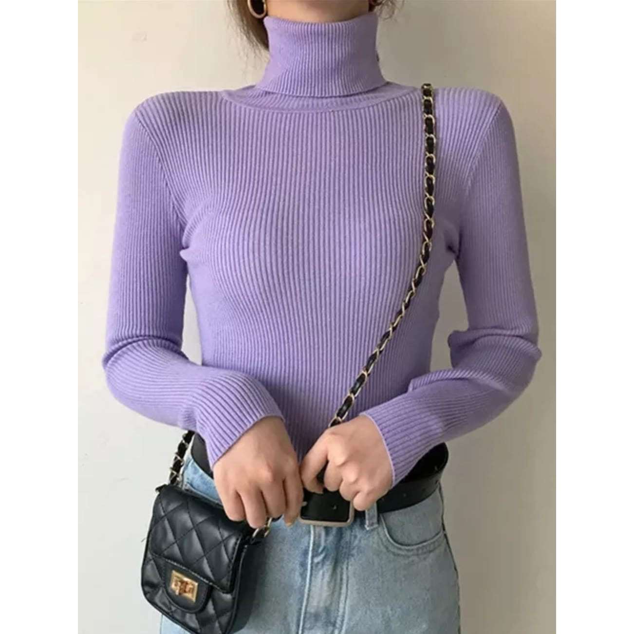 Slim Super Stretchy Short Turtleneck Sweater