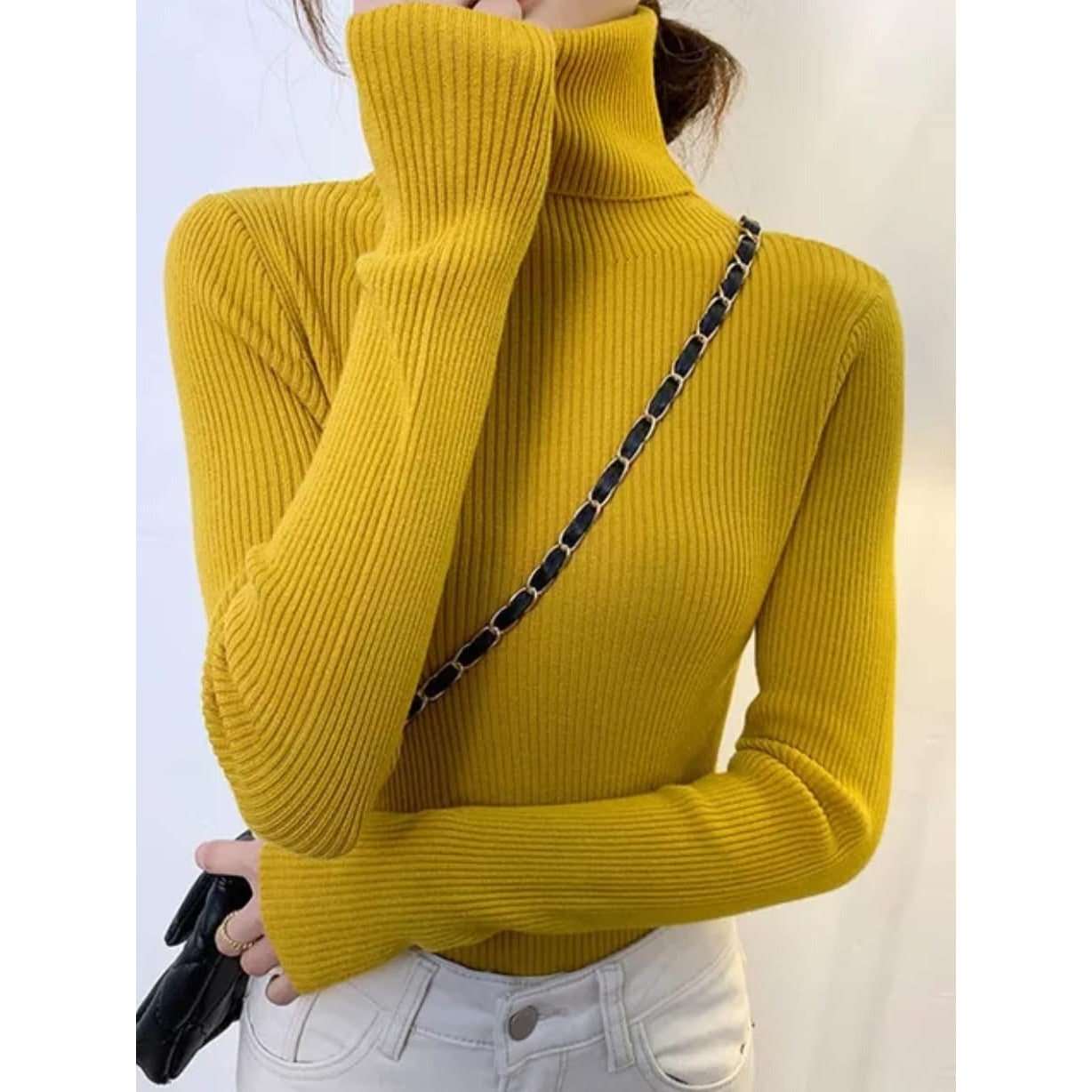 Slim Super Stretchy Short Turtleneck Sweater