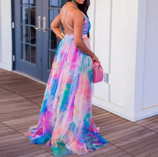 Beautiful open back colorful dress